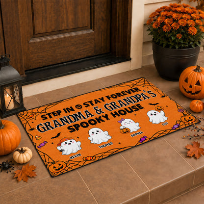 Personalized Halloween Doormat - Grandma & Grandpa Spooky House Mat - Custom Family Name Door Mat, Halloween Home Decor