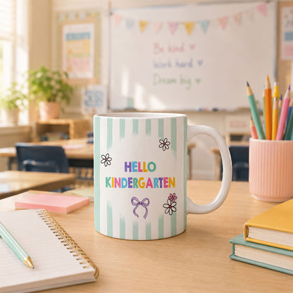 Personalized Hello Kindergarten Mug with Custom Grade & Name, Cute Goose School Coffee Mug, First Day of School Gift for Kids Students
