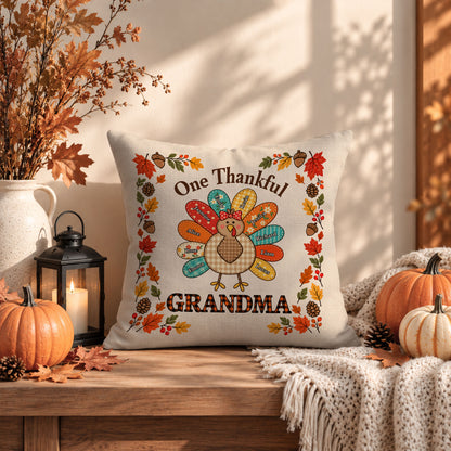Personalized Thanksgiving Pillow - One Thankful Grandma - Custom Grandma Turkey Throw Pillow -  Thanksgiving Family Gift
