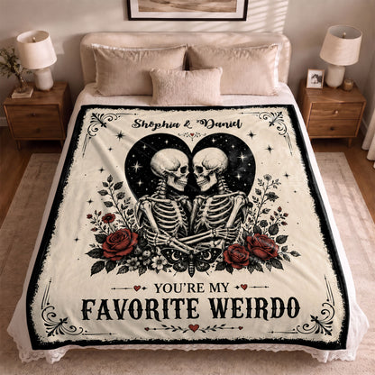 Skeleton Couple Blanket, Gothic Halloween Gift for Couples, Weird Love Design, Personalized Fleece Blanket & Sherpa Blanket