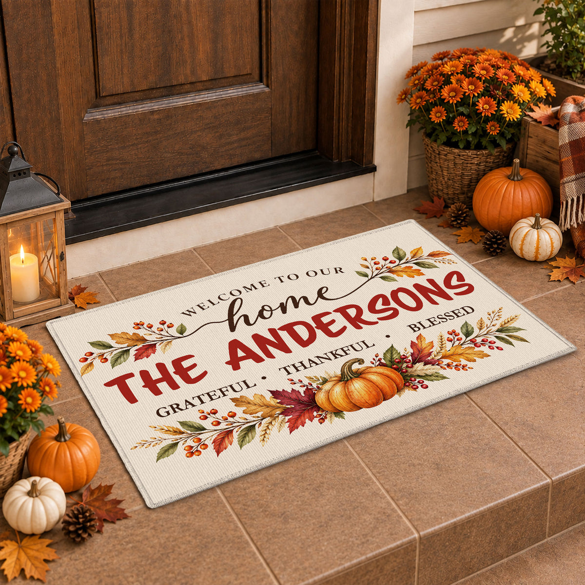 Personalized Thanksgiving Doormat - Custom Family Name House Mat - Thanksgiving Porch Decor