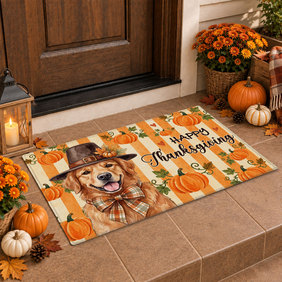 Personalized Thanksgiving Doormat – Custom Pet Portrait Door Mat - Thanksgiving Mat for Pet Lovers