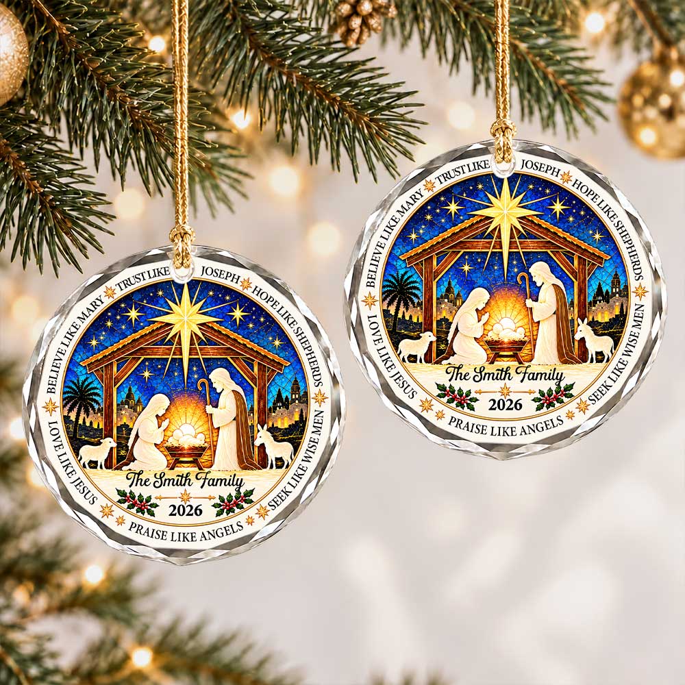 Personalized Christmas Ornament - Custom Family Name Nativity Scene - Christian Christmas Gift, Religious Decor