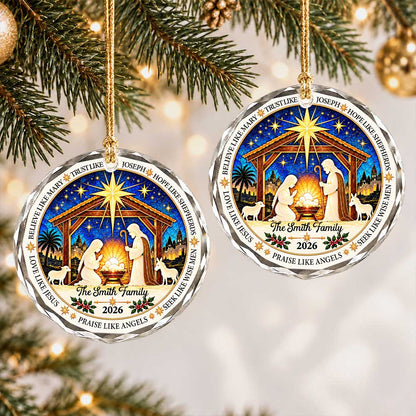 Personalized Christmas Ornament - Custom Family Name Nativity Scene - Christian Christmas Gift, Religious Decor