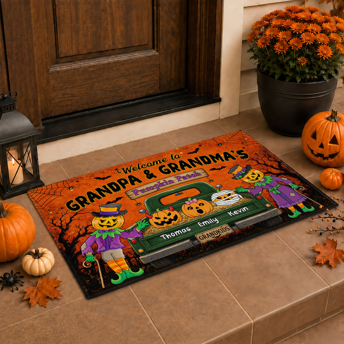 Personalized Halloween Doormat - Grandma & Grandpa's Pumpkin Patch - Custom Grandkids Names - Halloween Family Welcome Mat