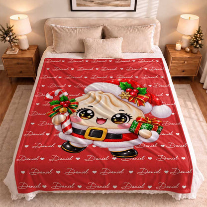 Personalized Christmas Squishy Blanket - Custom Dumpling Characters Christmas Blanket - Cute Christmas Gifts for Kids