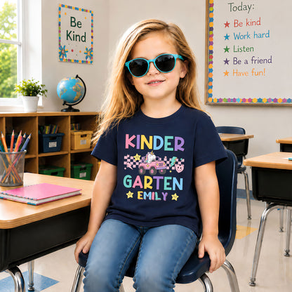Personalized Pastel Unicorn School Tshirt - Custom Name & Grade Kids T-Shirt - Back To School Gift for Girls