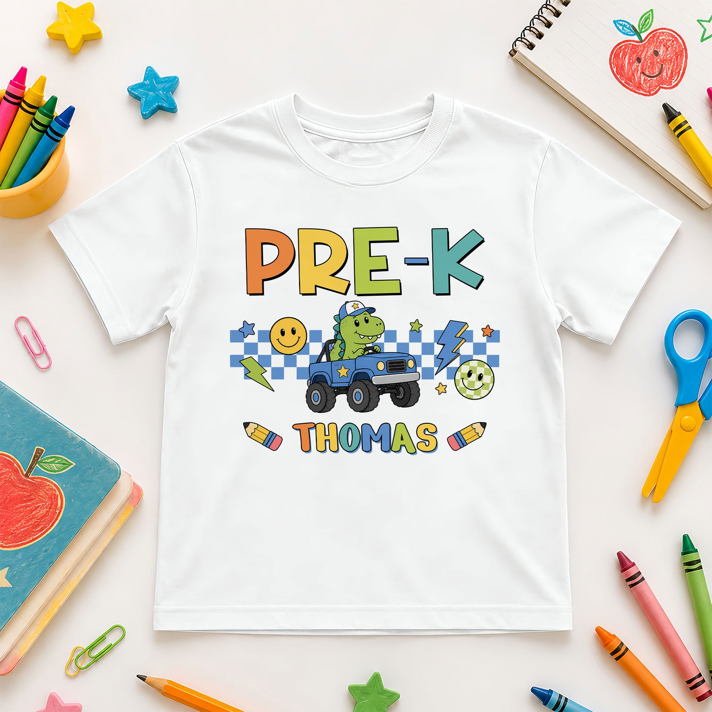 Personalized Dinosaur School Shirt - Custom Name & Grade Kids T-Shirt - Back To School Gift for Boys