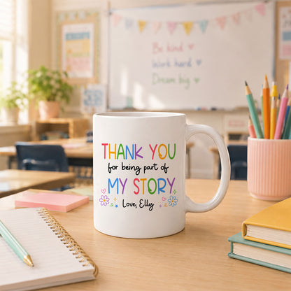 Rainbow Teacher Mug - Custom Teacher & Student Name Coffee Mug - Thank You Teacher Appreciation Gift
