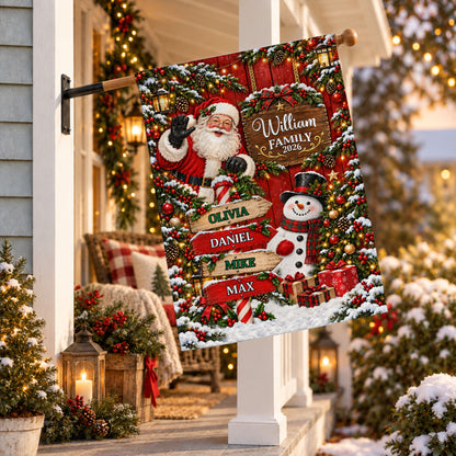 Personalized Christmas Garden Flag - Custom Family Name Santa Claus Flag - Christmas Home Decor