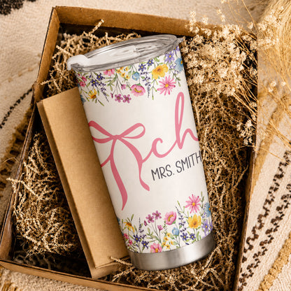 Personalized Teacher Tumbler with Custom Name, Cute Pencil Floral Travel Cup, Teacher Appreciation Gift, Back to School Teacher Gift