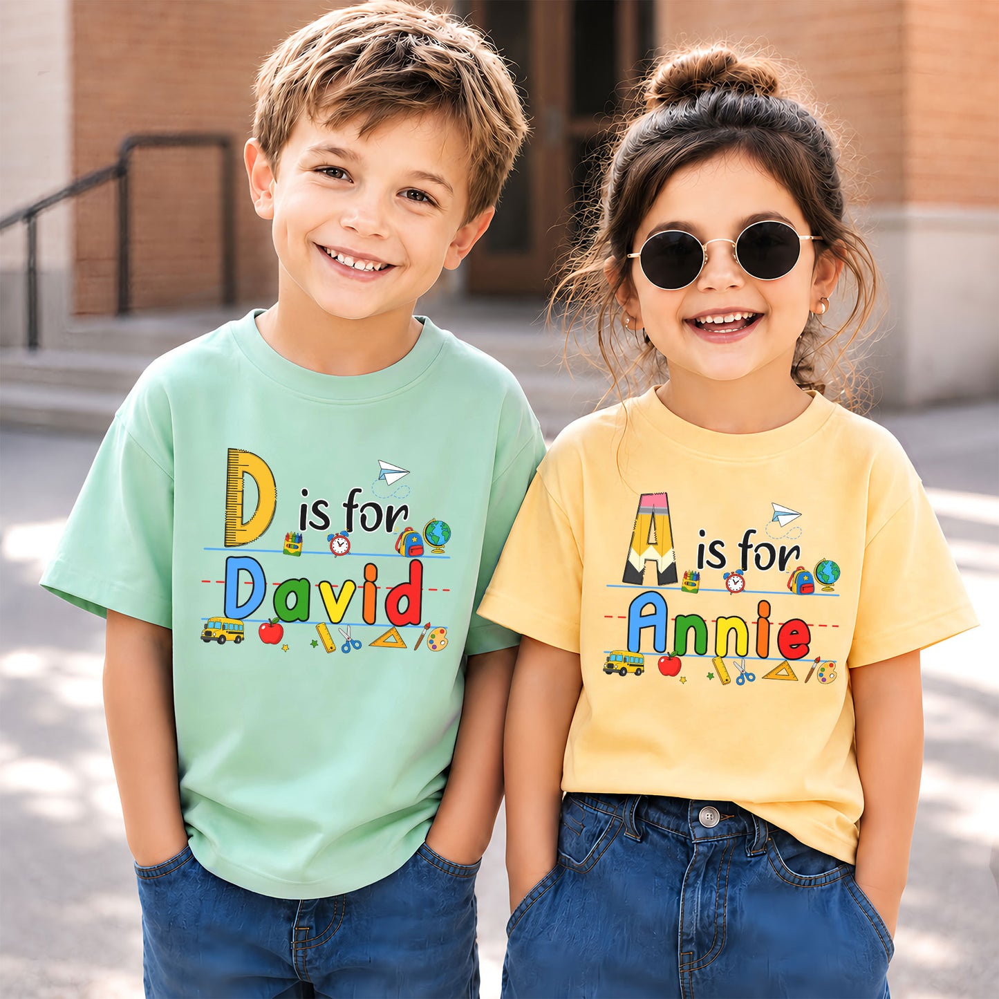 Colorful Alphabet School Shirt - Custom Name Kid T-shirt - Back To School Gift for Boys & Girls