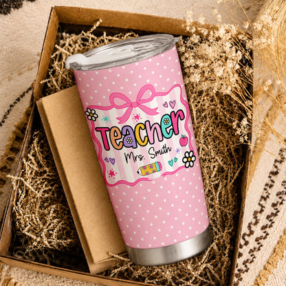 Personalized Teacher Tumbler with Custom Name, Cute Pencil Floral Travel Cup, Teacher Appreciation Gift, Back to School Teacher Gift