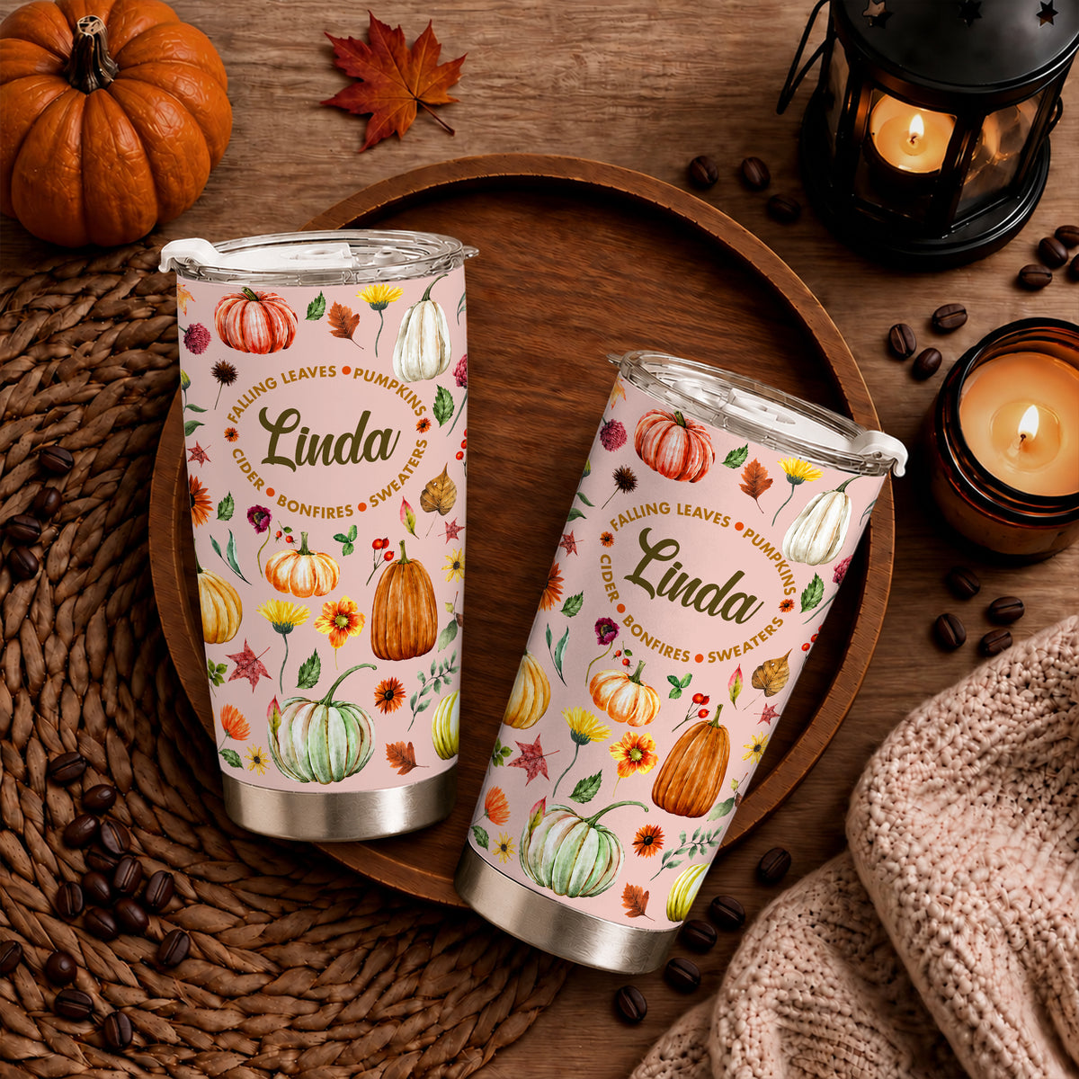 Personalized Thanksgiving Tumbler - Custom Name Fall Pumpkin Tumbler - Thanksgiving Gift for Friends, Women