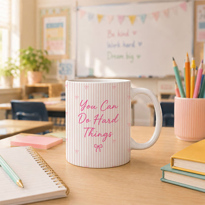 Personalized Teacher Student Coffee Mug with Custom Name, You Can Do Hard Things Mug, Striped Color School Gift, Back to School Cup