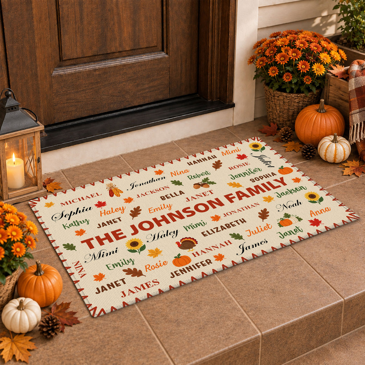 Personalized Thanksgiving Doormat - Custom Family Names Mat - Thanksgiving Home Decor