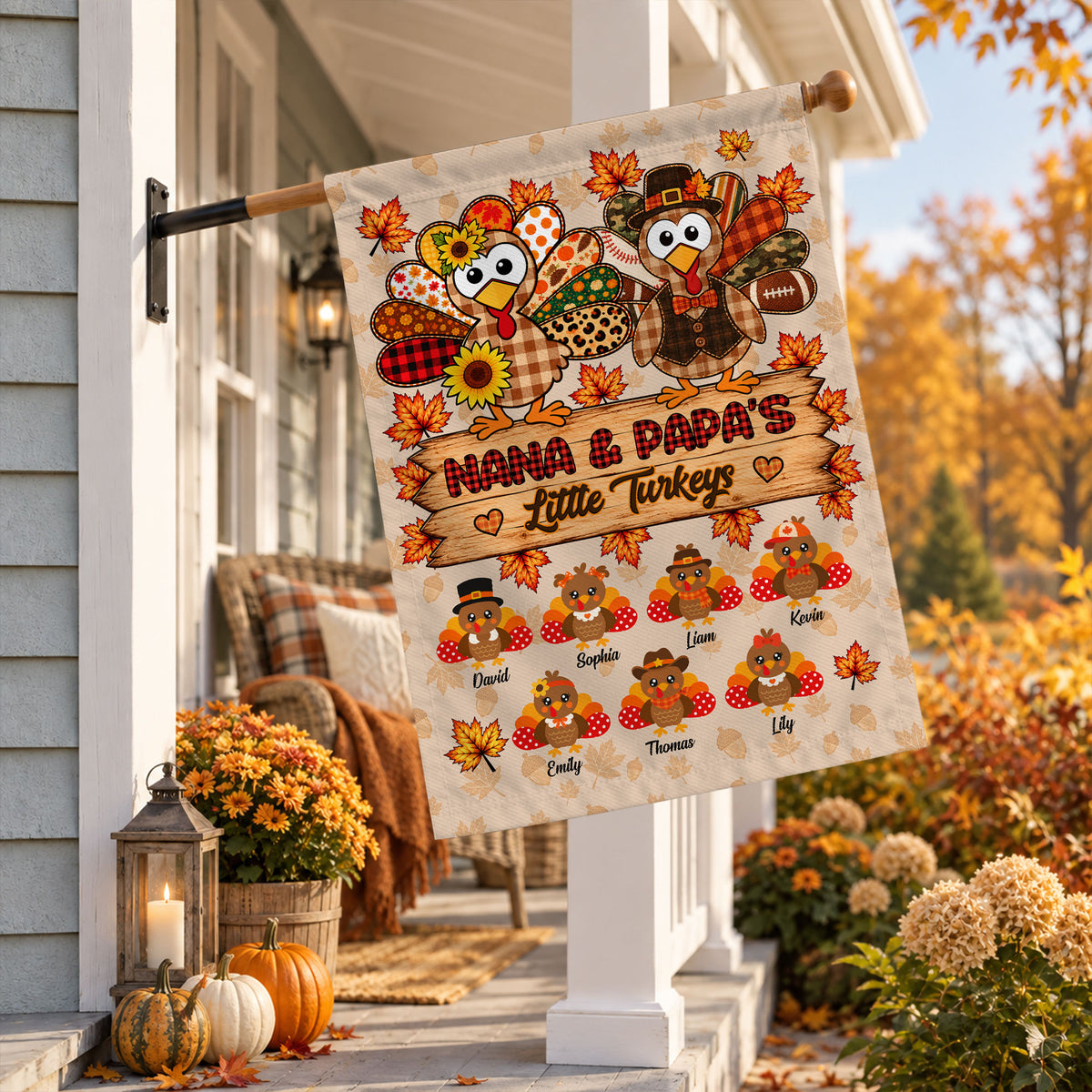 Personalized Thanksgiving Garden Flag - Nana Papa's Little Turkeys Flag - Thanksgiving Gift for Grandparents