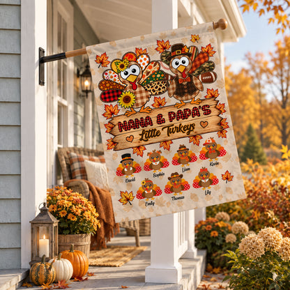 Personalized Thanksgiving Garden Flag - Nana Papa's Little Turkeys Flag - Thanksgiving Gift for Grandparents