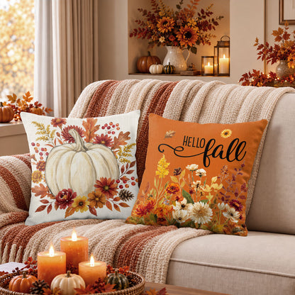 Thanksgiving Fall Decorative Pillow Set of 2 or 4, Harvest Throw Pillows for Home Decor, Gifts for Family