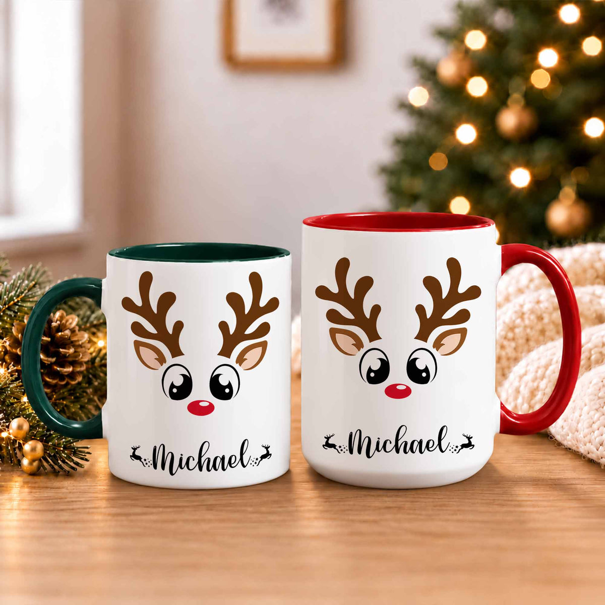 Personalized Christmas Matching Mug - Reindeer Mug Sets for Families, Groups, Businesses & Teams - Christmas Gift