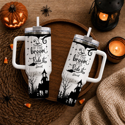 Personalized Halloween Tumbler 40oz  with Custom Name, Witch Broom Halloween Gift For Family, Friend