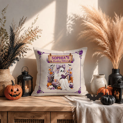 Personalized Halloween Reading Pillow - Custom Name Ghost Pillow - Spooky Season Gift for Book Lovers