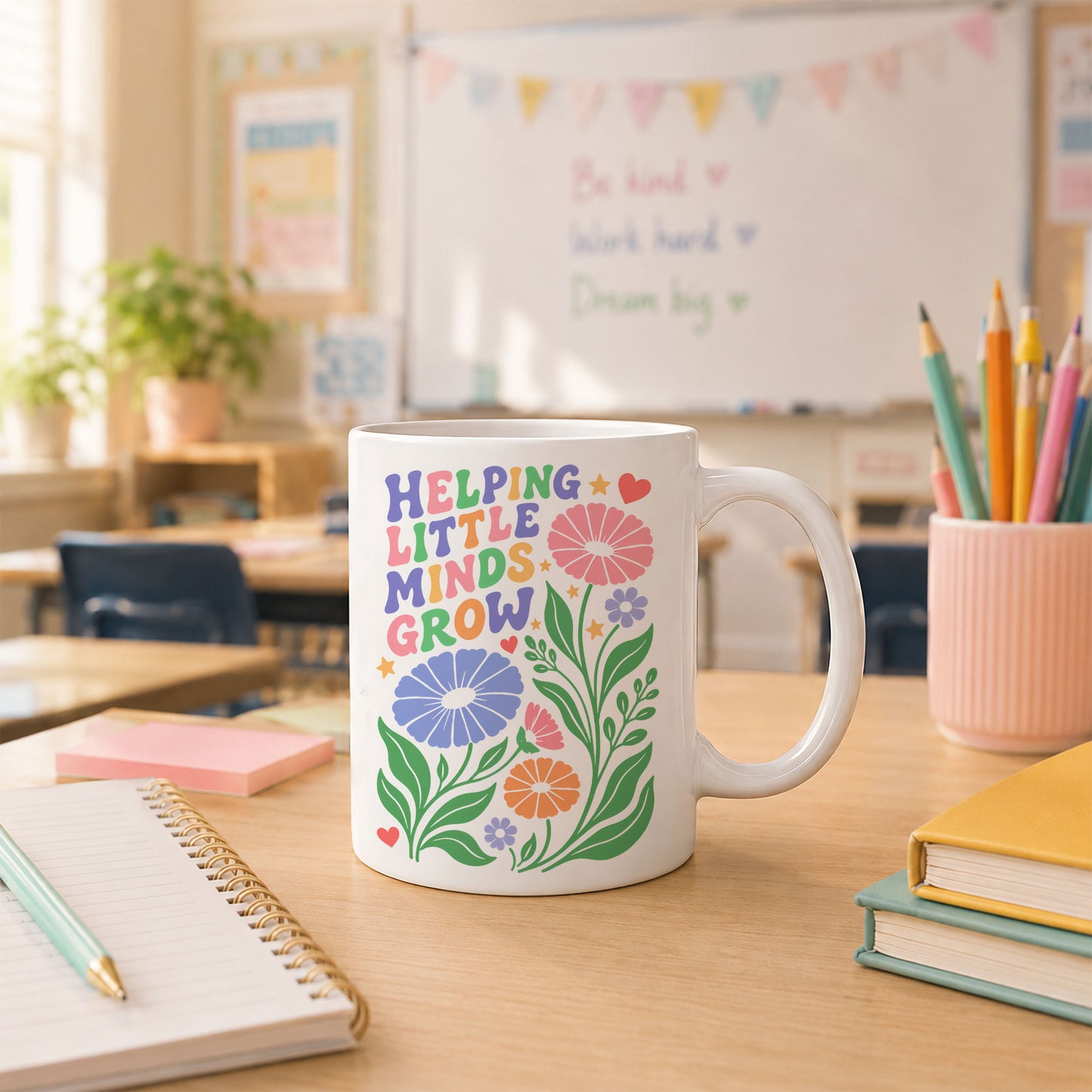Boho Floral Teacher Mug - Helping Little Minds Grow - Personalized Teacher Coffee Mug - Teacher Appreciation Gift