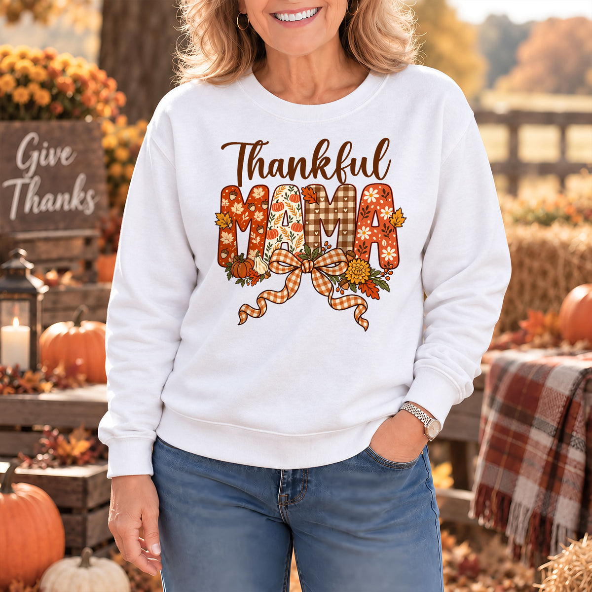 Personalized Thanksgiving Shirt - Thankful Mama - Holiday Gift for Mom, Grandma