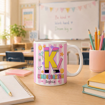 Personalized Hello Kindergarten Mug with Custom Grade & Name, Cute Goose School Coffee Mug, First Day of School Gift for Kids Students