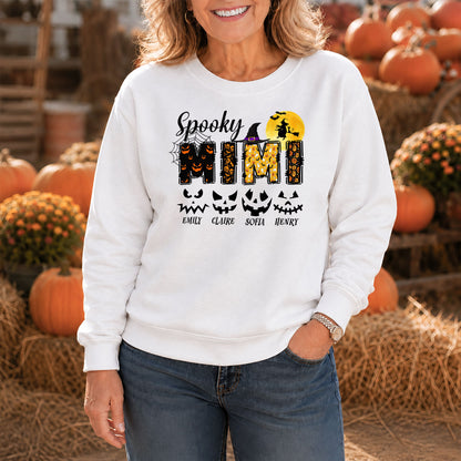 Personalized Halloween Shirt for Grandma & Mom - Custom Name Spooky Pumpkin Face Shirt - Cute Halloween Gift