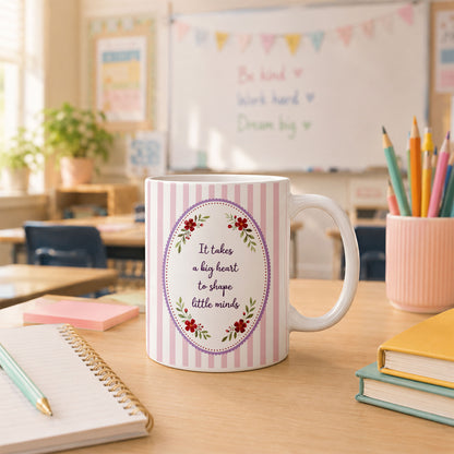 Back To School - Personalized Teacher Mug - ItTakes a Big Heart To Teach Little Minds - Custom Name Striped Coquette Mug,Teacher Appreciation Gift