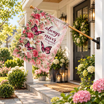 Memorial Garden Flag - Butterflies Floral Always Loved Never Forgotten - Sympathy Gift, Cemetery Decoration