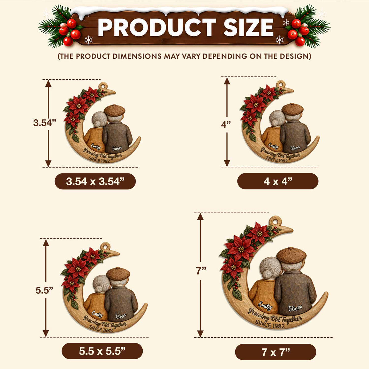 Personalized Custom Shape Wood Ornament - Growing Old Together Couple Ornament - Christmas Gift for Old Couples, Parents