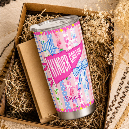 Personalized Back to School Tumbler - Custom Name & Class for Teachers and Students, Pastel Bow 20oz Travel