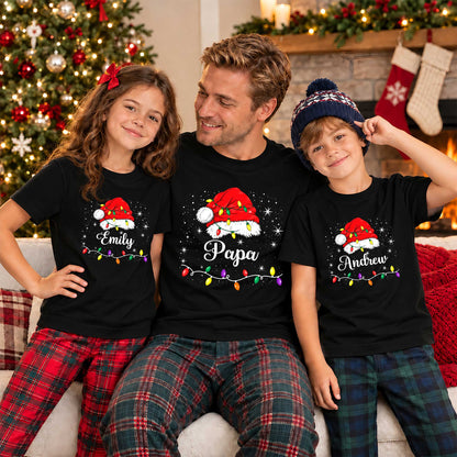 Personalized Family Christmas Shirts, Matching Santa Hat Tees, Custom Name Holiday Gift
