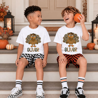 Personalized Thanksgiving Kids T-Shirt - Custom Turkey Shirt for Boys and Girls - Cute Fall Outfit, Thanksgiving Gift for Kids