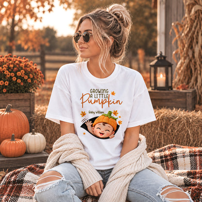 Personalized Pumpkin Baby Shirt - Growing A Little Pumpkin Shirt - New Baby Gift