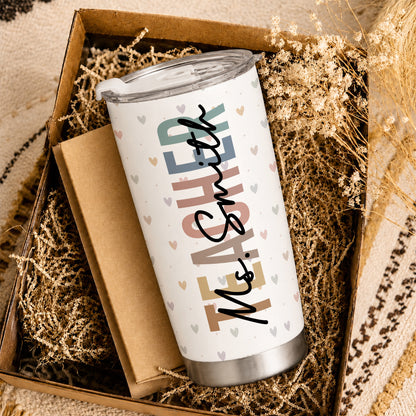 Pastel Rainbow Teacher Tumbler - Custom Teacher & Student's Name Stainless Steel Tumbler - Appreciation Gift for Teachers