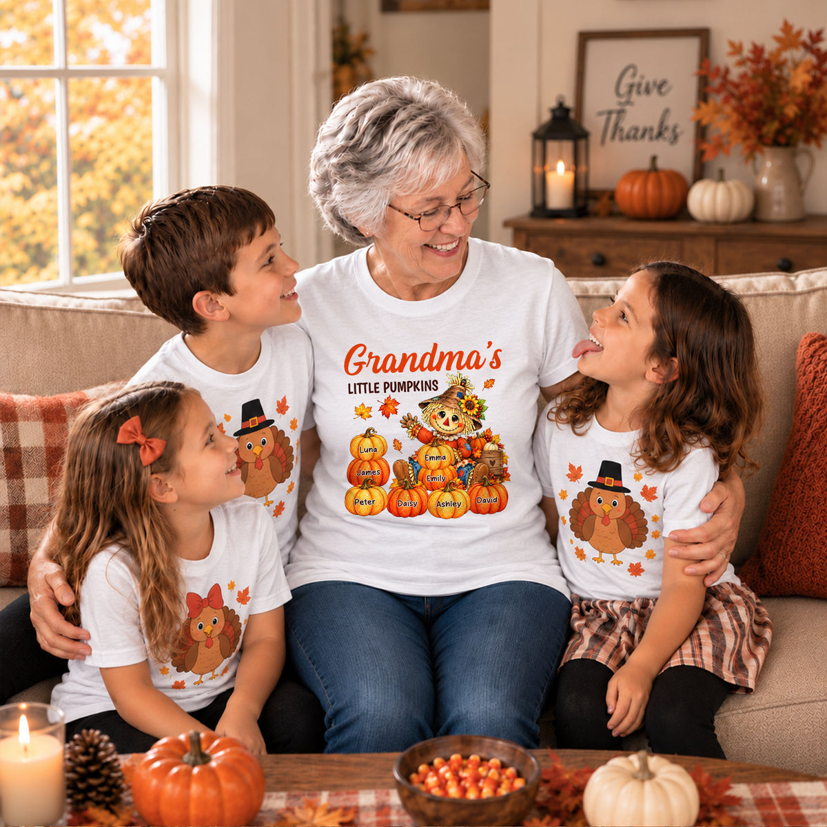 Personalized Thanksgiving Shirt - Custom Grandma's Little Pumpkins - Fall Gift for Grandma, Mom