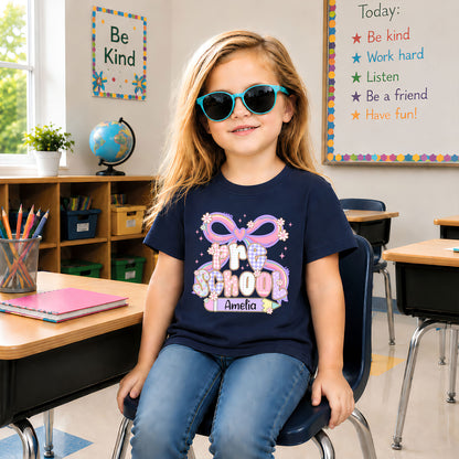 Personalized Pastel Coquette Shirt - Custom Grade & Name Kids T-Shirt - Back to School Tee for Girls