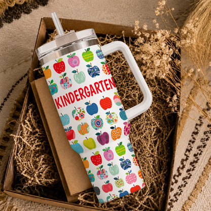 Apple Teacher Tumbler with Handle – Custom Teacher Name & Grade To Go Cup - Back To School Gift for Teachers