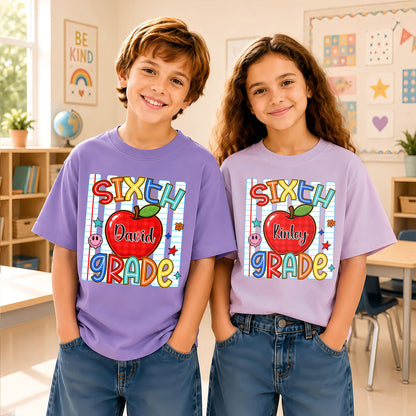 Personalized Colorful School Shirt - Custom Name & Grade Kid T-shirt - Back To School Gift for Boys & Girls
