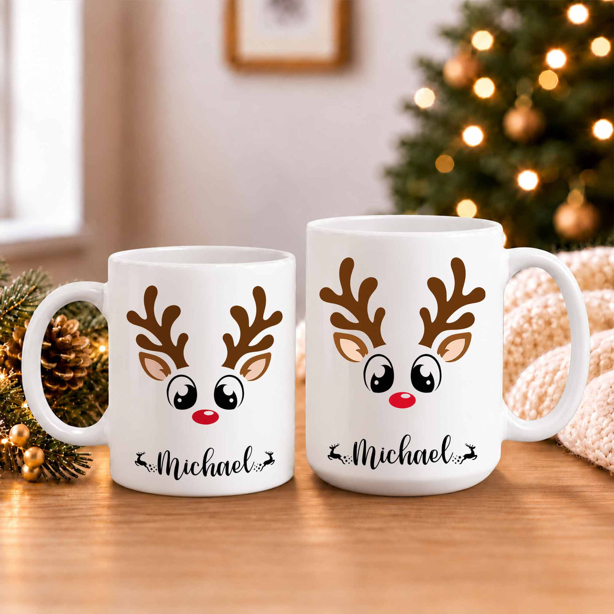 Personalized Christmas Matching Mug - Reindeer Mug Sets for Families, Groups, Businesses & Teams - Christmas Gift