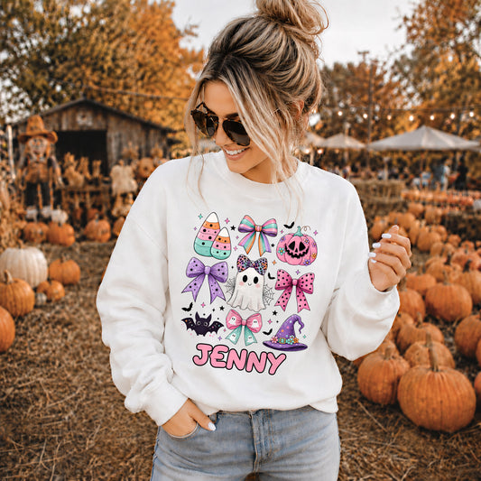 Personalized Halloween Coquette Shirt - Custom Name Ghost Shirt - Pastel Spooky Halloween Tee, Halloween Gift