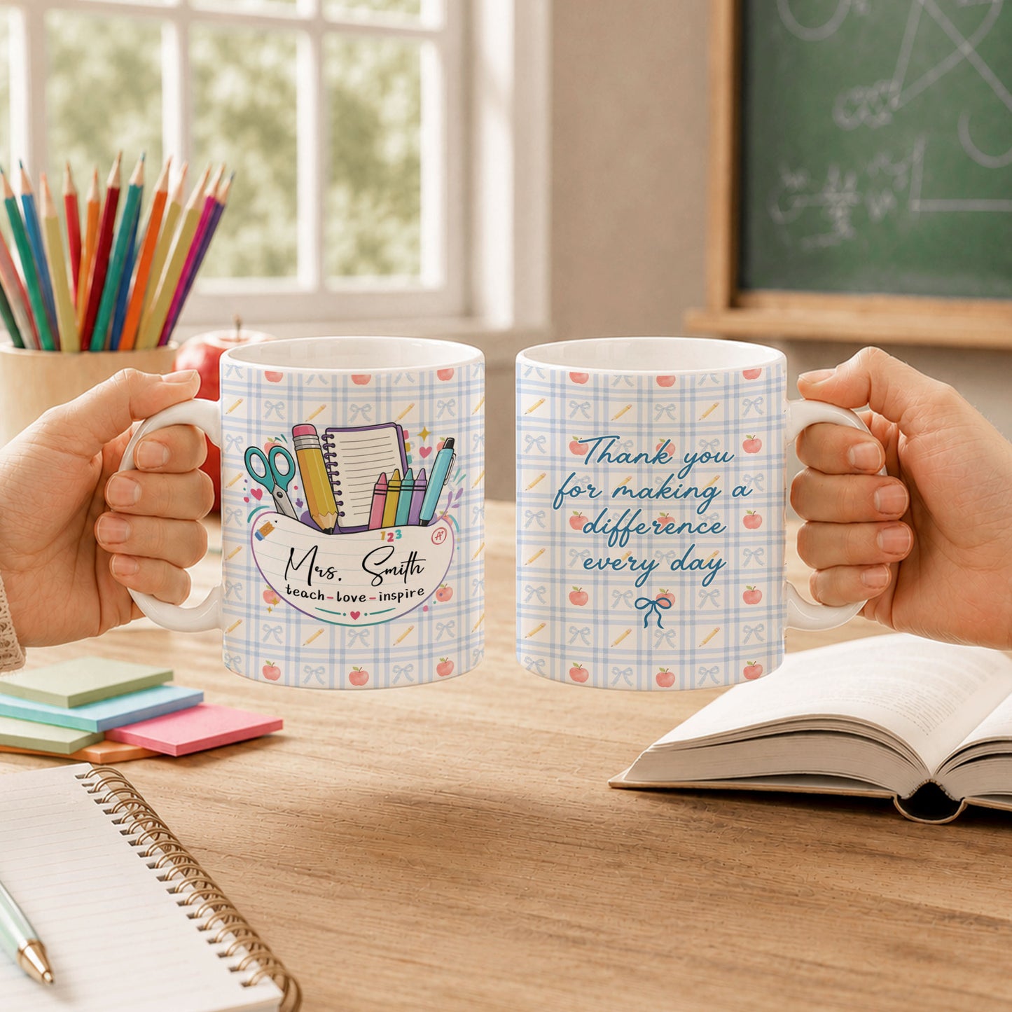 Personalized Teach Love Inspire Teacher Mug with Custom Name, Teacher Appreciation Coffee Mug, Thank You Teacher Gift, Back to School Gift