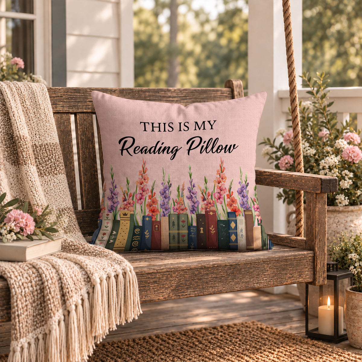 Personalized Birth Month Flower Pillow - This Is My Reading Pillow - Gift for Book Lovers