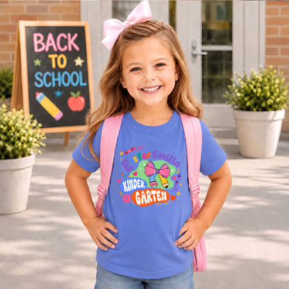 Pastel Kid Name School Shirt - Custom Grade & Name Kids T-Shirt - First Day of School Outfit for Girls