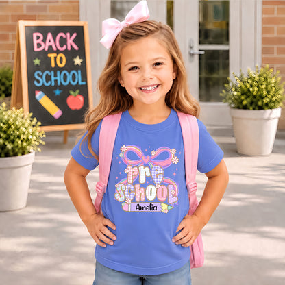 Personalized Pastel Coquette Shirt - Custom Grade & Name Kids T-Shirt - Back to School Tee for Girls
