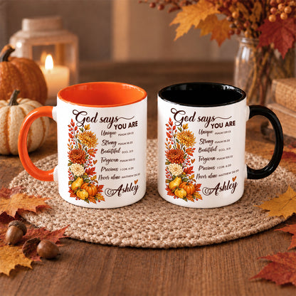 Personalized Thanksgiving Mug - God Says You Are Christian Coffee Cup - Fall Faith Gift for Friends, Self Gift