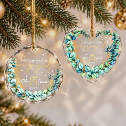 Personalized Gift Engagement Glass Ornament, Custom Couple Names Christmas, Engaged 2026 Christmas Gift For Couple